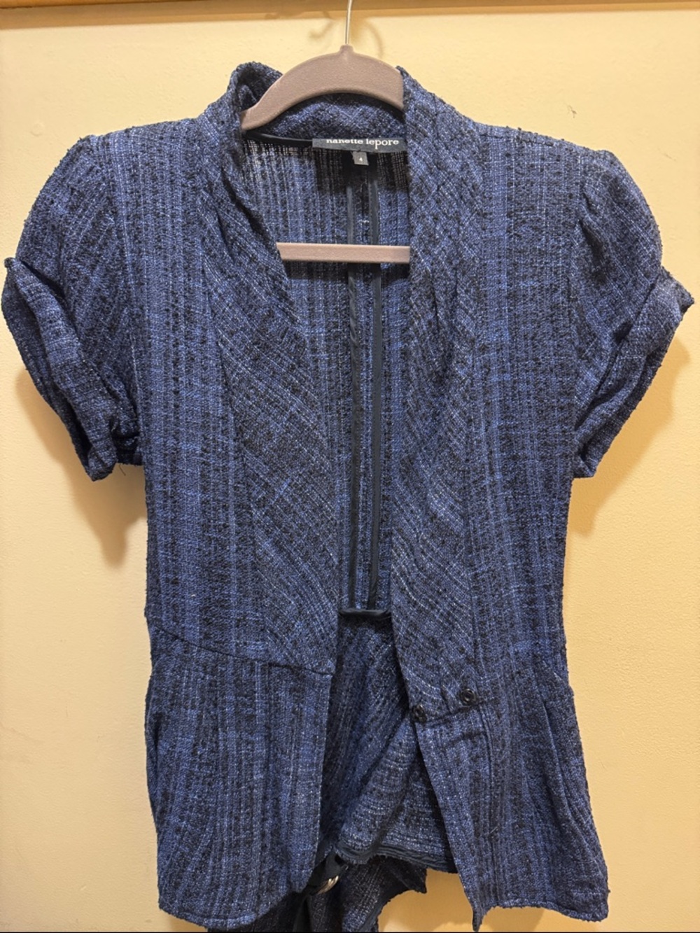 Nanette Lepore Navy Textured Short-Sleeve Blazer